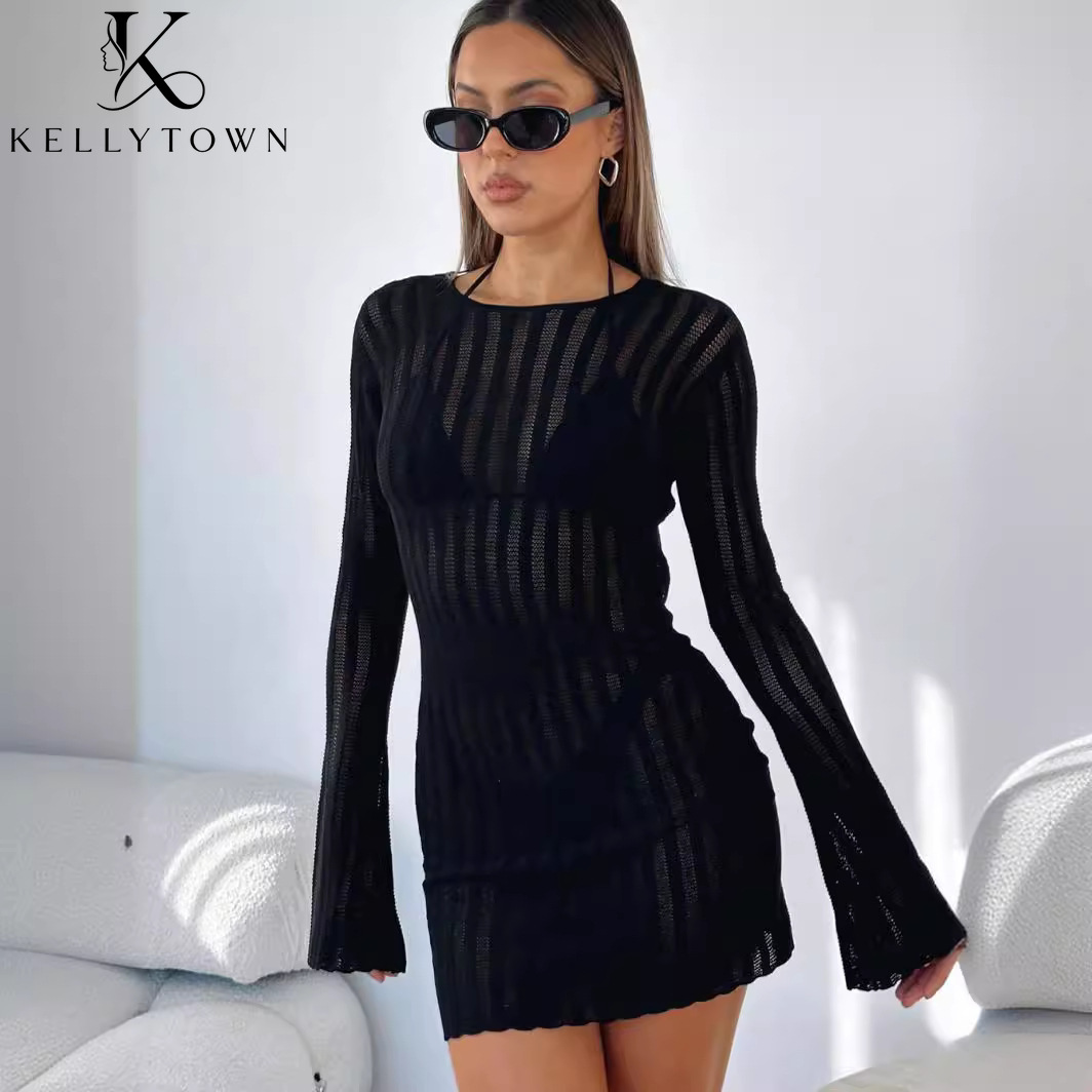 Backless jurk sexy ribgebreide - Bodycon Long Sleeve Ribbed Dress recensie en prijs