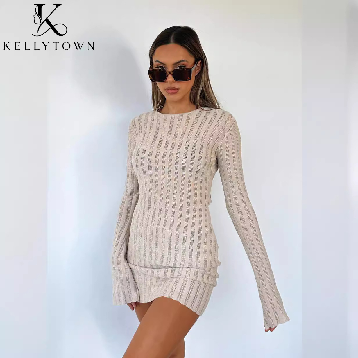 Backless jurk sexy ribgebreide - Bodycon Long Sleeve Ribbed Dress recensie en prijs