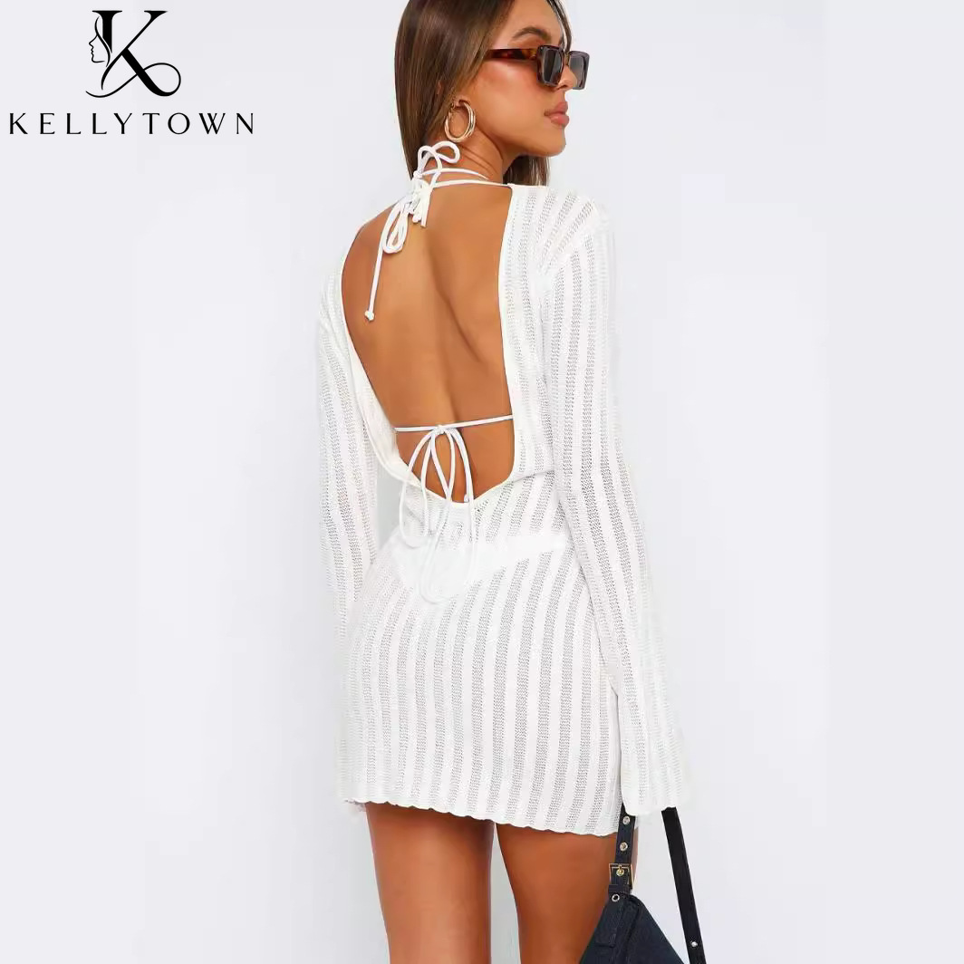 Backless jurk sexy ribgebreide - Bodycon Long Sleeve Ribbed Dress recensie en prijs