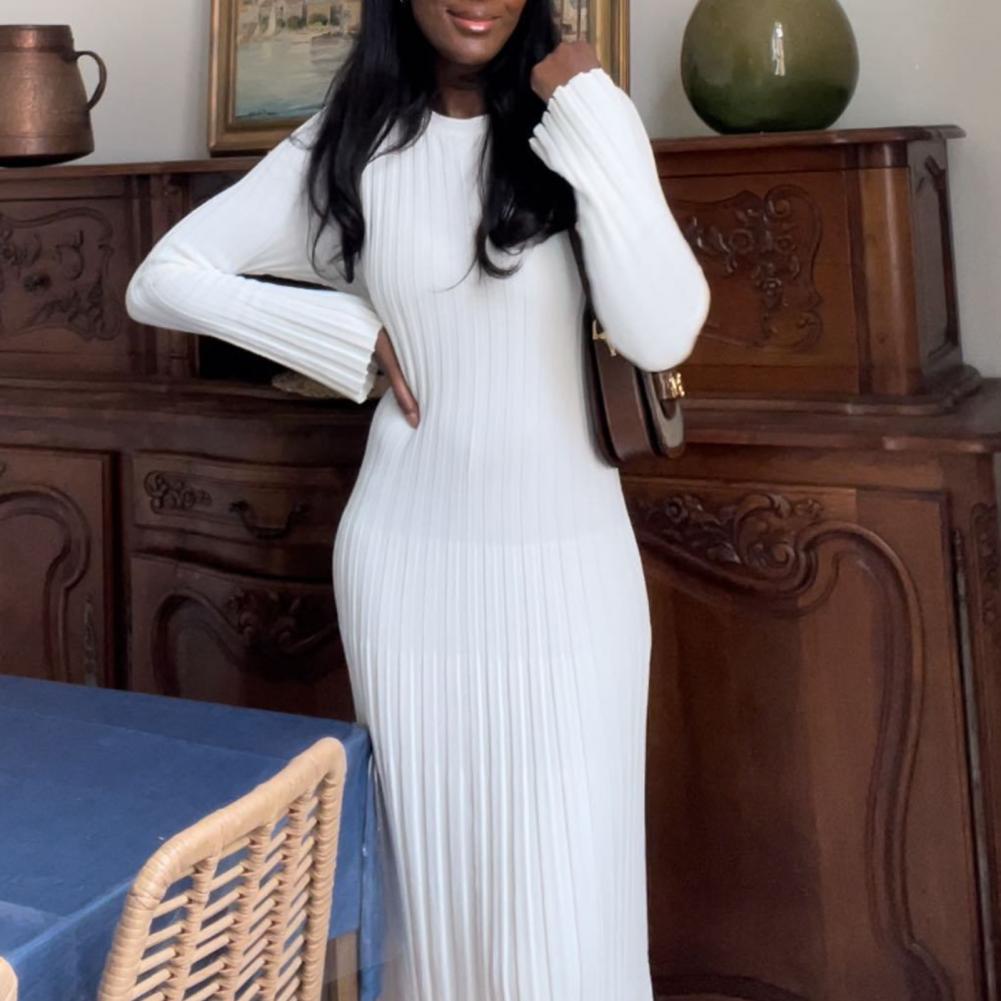 Geribbelde gebreide jurk Dames - Bodycon Long Sleeve Ribbed Dress recensie en prijs