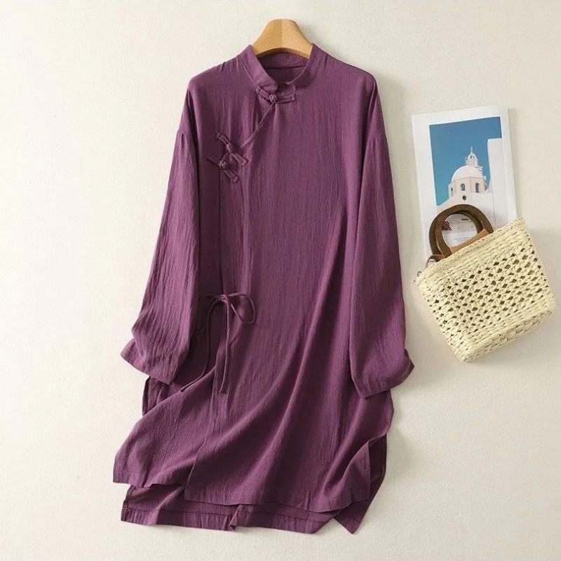 Damesjurk in Chinese stijl met - Casual Loose Linen Shirt Dress recensie en prijs