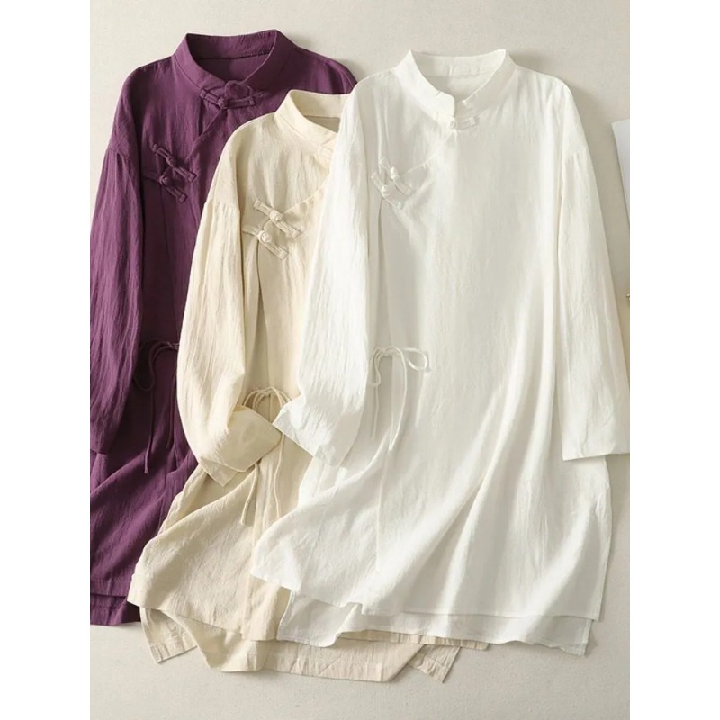 Damesjurk in Chinese stijl met - Casual Loose Linen Shirt Dress recensie en prijs