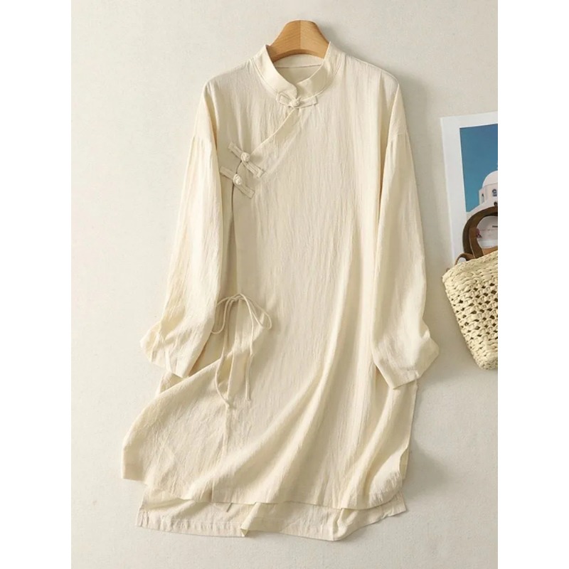 Damesjurk in Chinese stijl met - Casual Loose Linen Shirt Dress recensie en prijs