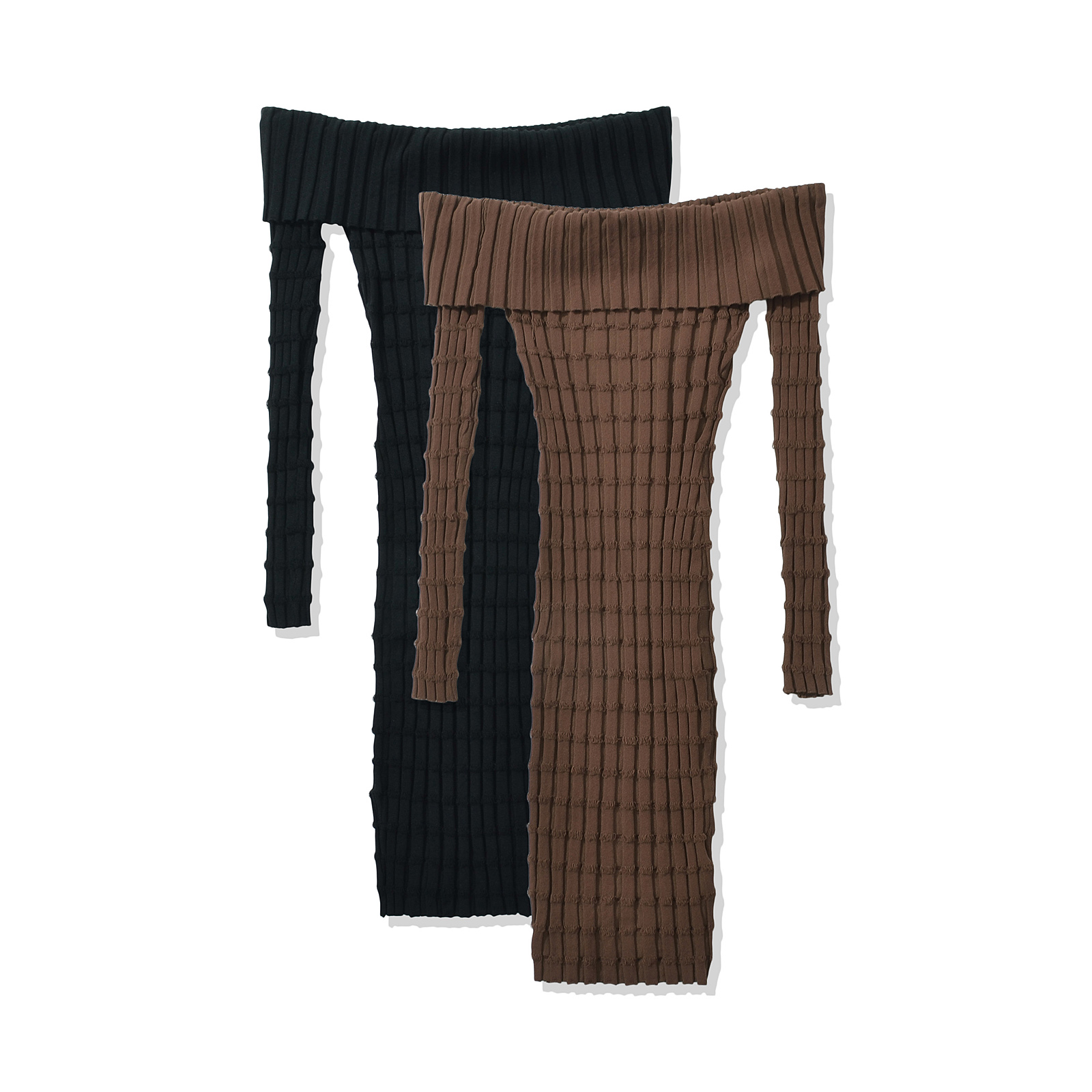 2025 Sexy Ruches Slash Schoude - Bodycon Long Sleeve Ribbed Dress recensie en prijs
