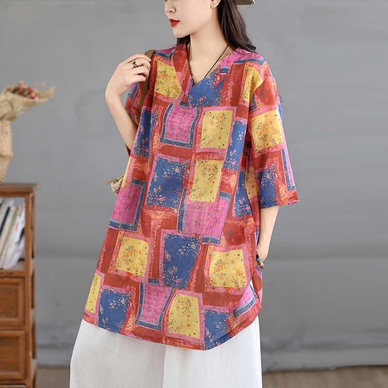 Casual katoenen linnen print r - Casual Loose Linen Shirt Dress recensie en prijs