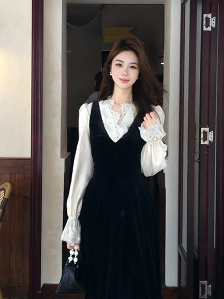 XZY Chic kanten patchwork zijd - Korean Style A Line Shirt Dress recensie en prijs