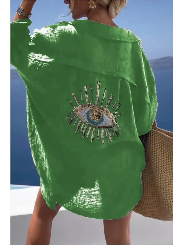 Zomer Casual Sequin Eye Shirt  - Casual Loose Linen Shirt Dress recensie en prijs