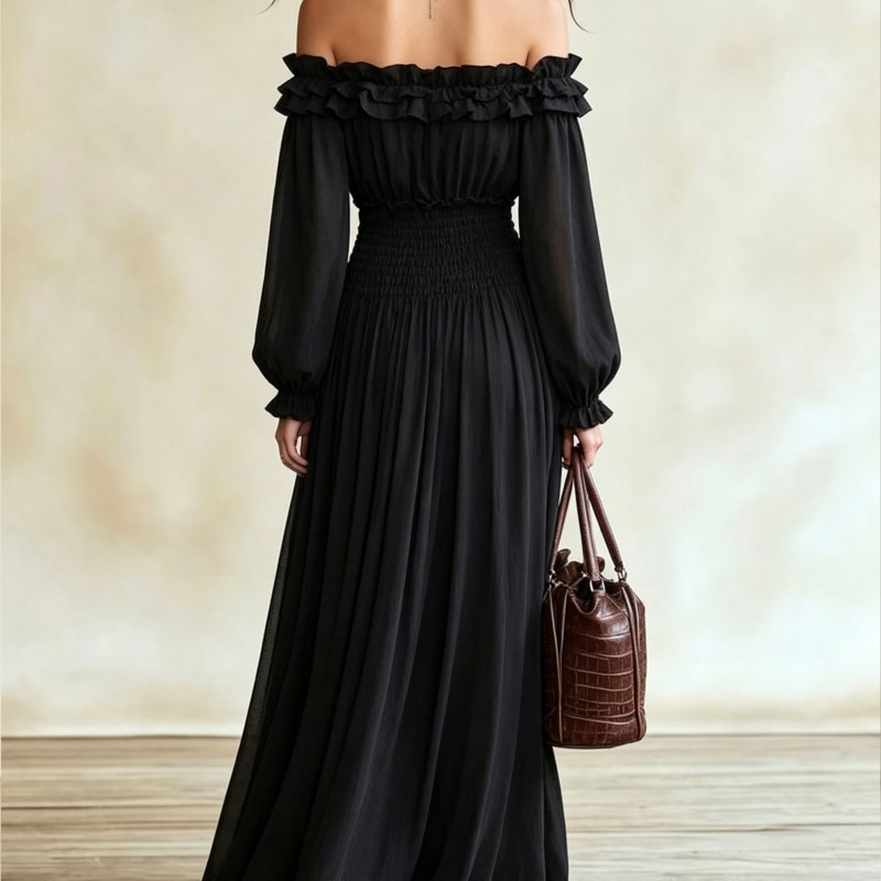Dames off-shoulder maxi-jurk m - Off Shoulder Puff Sleeve Sundress recensie en prijs