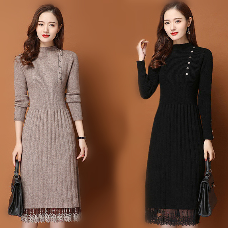 Kant Zoom Knoppen Vrouwen Herf - Bodycon Long Sleeve Ribbed Dress recensie en prijs