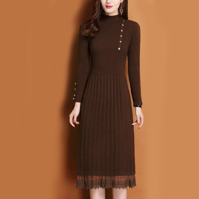 Kant Zoom Knoppen Vrouwen Herf - Bodycon Long Sleeve Ribbed Dress recensie en prijs