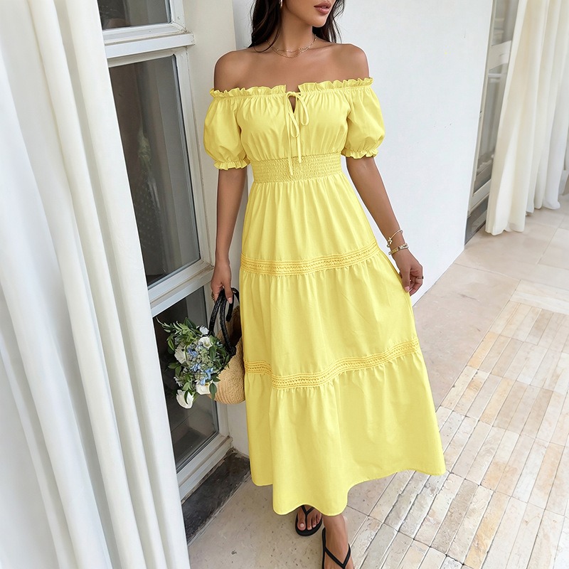 Zomer Boheemse dames gele off- - Off Shoulder Puff Sleeve Sundress recensie en prijs