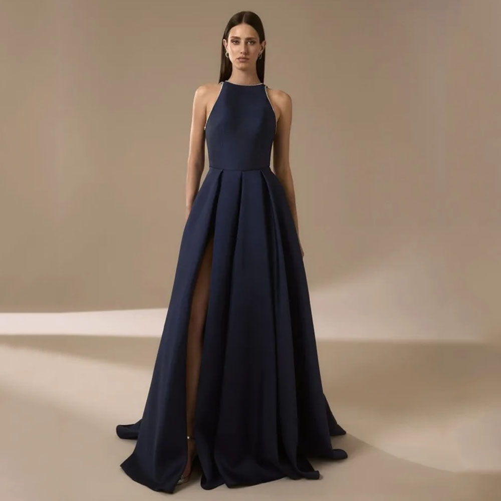 Marineblauw Satijnen Avondjurk - Elegant Satin Evening Gown Split recensie en prijs