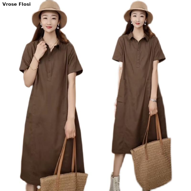 Jurk Dames Zomer 2024 Nieuwkom - Casual Loose Linen Shirt Dress recensie en prijs