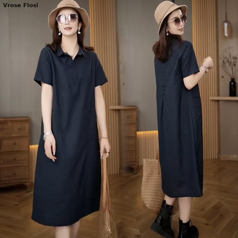 Jurk Dames Zomer 2024 Nieuwkom - Casual Loose Linen Shirt Dress recensie en prijs