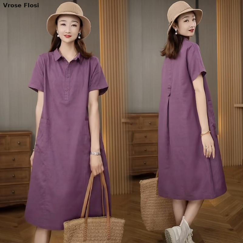 Jurk Dames Zomer 2024 Nieuwkom - Casual Loose Linen Shirt Dress recensie en prijs