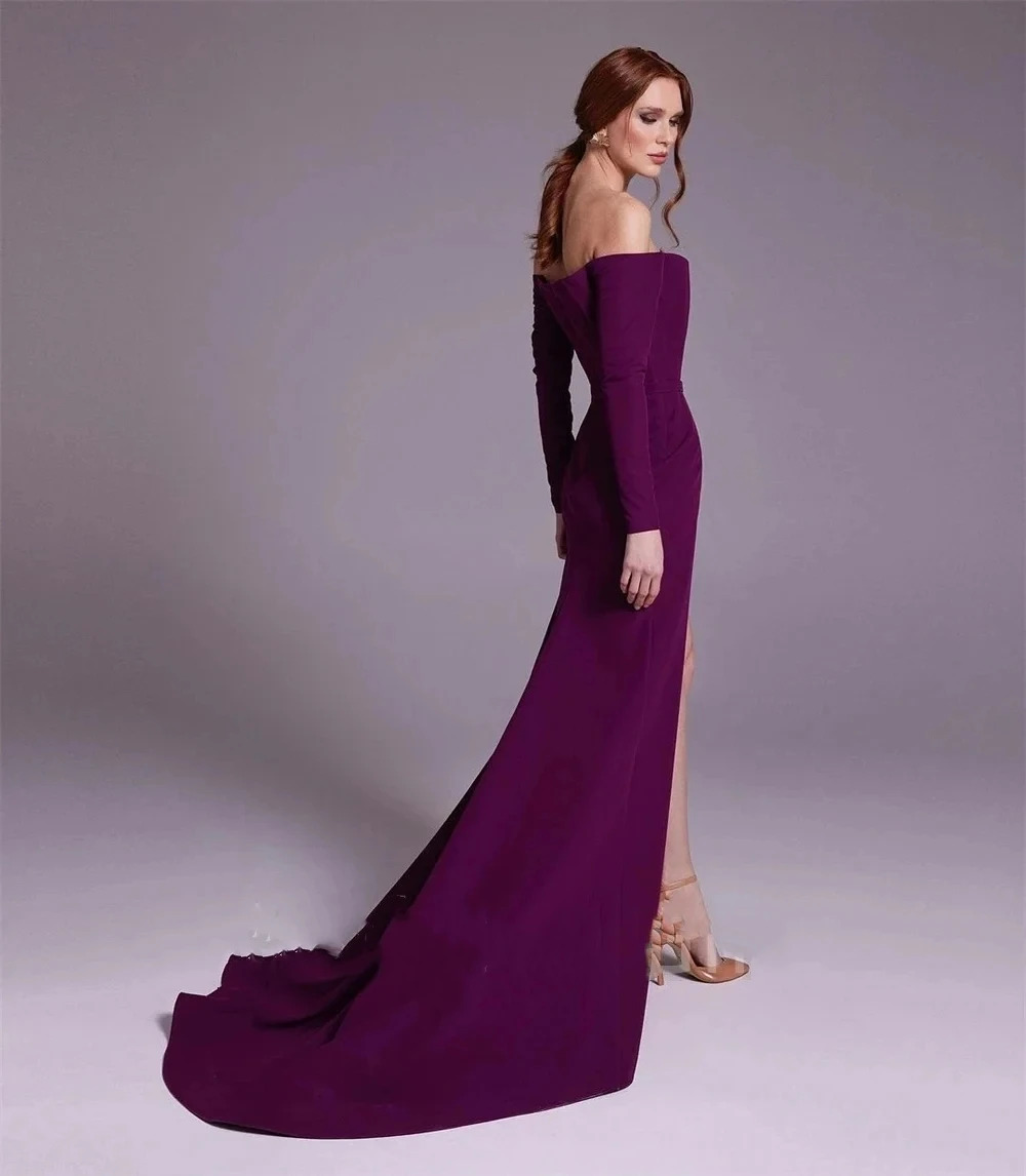 Elegante Paarse Satijnen Off-T - Elegant Satin Evening Gown Split recensie en prijs
